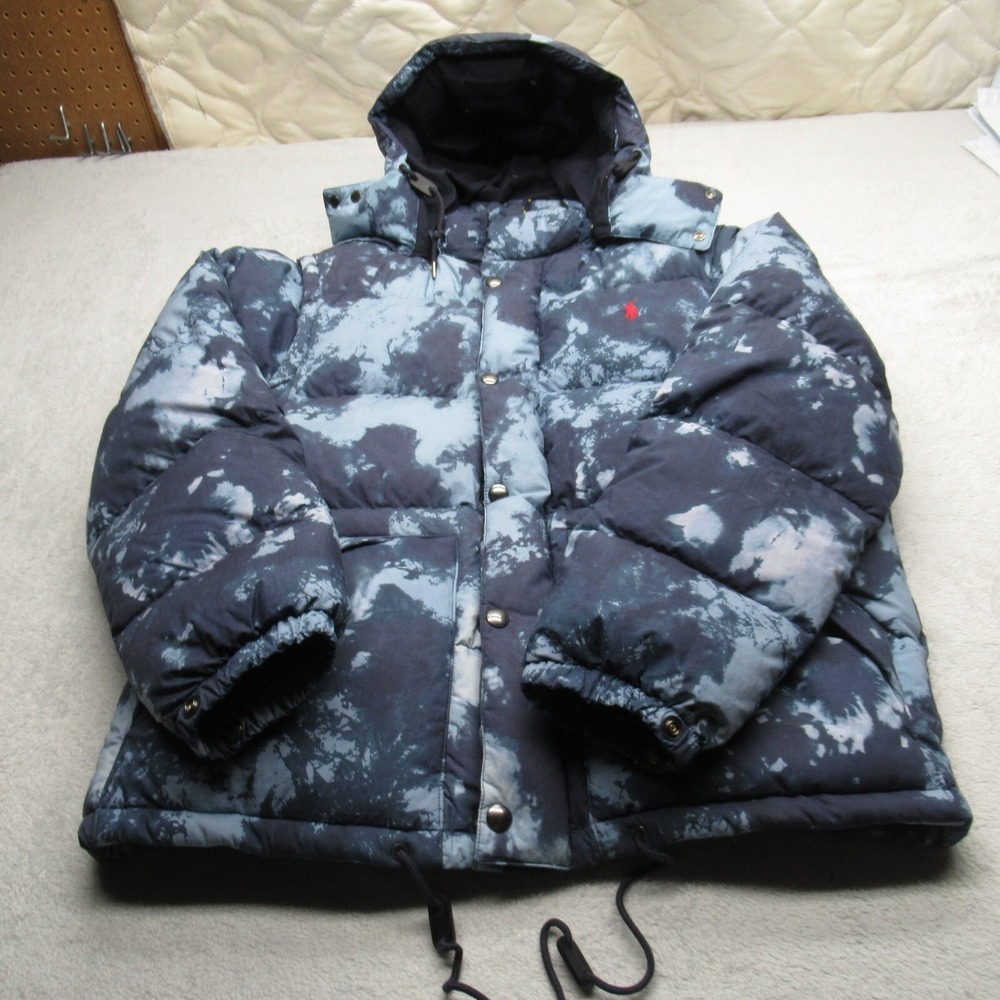 Polo Ralph Lauren O Boulder Tie Dye Down Jacket Mens XL Blue Puffer Convertible